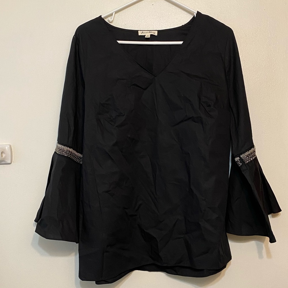 Jane and Delancey belle sleeve beaded black top 1X - Picture 9 of 9
